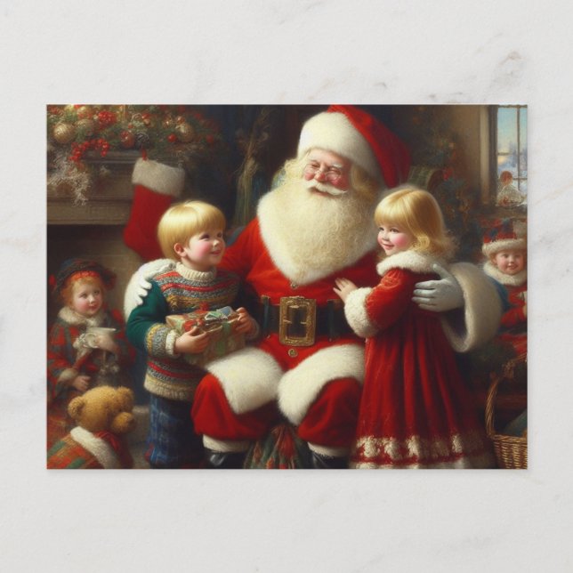Postal Festiva Navidades Santa con niños 6 (Anverso)