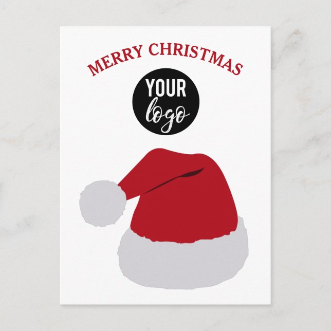 Postal Festiva Navidades Santa Hat Merry Christmas Business Logo (Anverso)