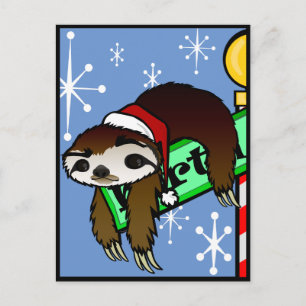 POSTAL FESTIVA NAVIDADES SANTA SLOTH VERTICAL POSTCARD