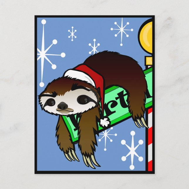 POSTAL FESTIVA NAVIDADES SANTA SLOTH VERTICAL POSTCARD (Anverso)