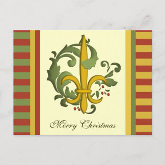 Postal Festiva Navidades Scroll Fleur de lis