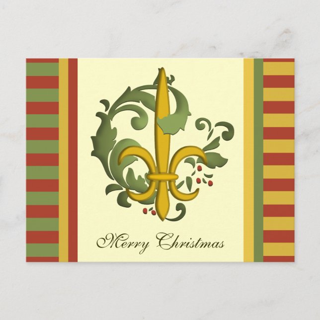 Postal Festiva Navidades Scroll Fleur de lis (Anverso)