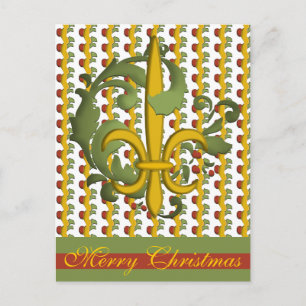 Postal Festiva Navidades Scroll Fleur de lis