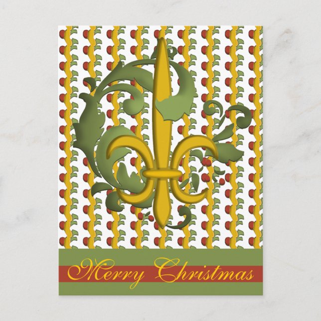 Postal Festiva Navidades Scroll Fleur de lis (Anverso)