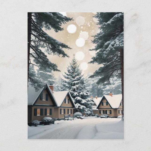 Postal Festiva Navidades se preguntan por el pueblo en el bosque  (Anverso)