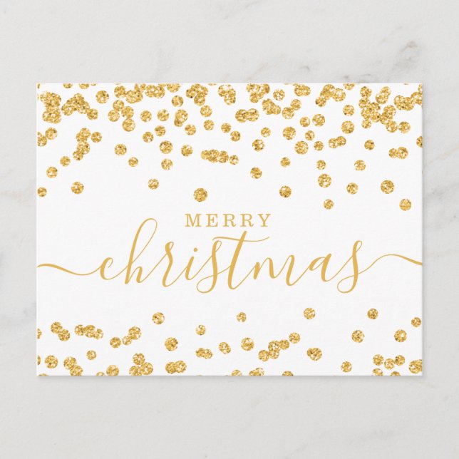 Postal Festiva Navidades sencillos de ORO Purpurina Blanco (Anverso)