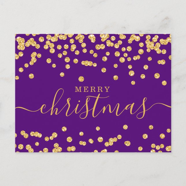 Postal Festiva Navidades sencillos de ORO Purpurina Purple (Anverso)