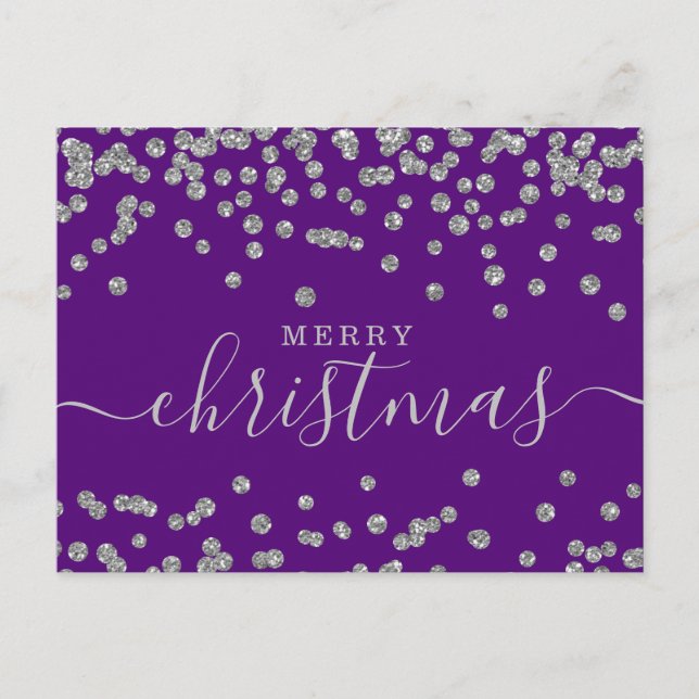 Postal Festiva Navidades sencillos de plata vacaciones Purpurina  (Anverso)