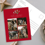Postal Festiva Navidades simples acuarela Collage de fotos floral<br><div class="desc">El Collage de fotos Holiday Postcard,  de color acuático y Navidad sencillo,  presenta un hermoso ilustracion acuático de vegetación de temporada y bayas huecas,  junto con cuatro fotos.</div>
