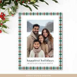 Postal Festiva Navidades simples de Gingham Photo Happiest Holida