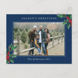 Postal Festiva Navidades simples Holly Berry Personalizado Photo