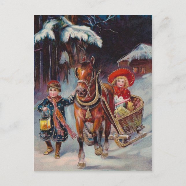 Postal Festiva Navidades Sleigh Postcard (Anverso)