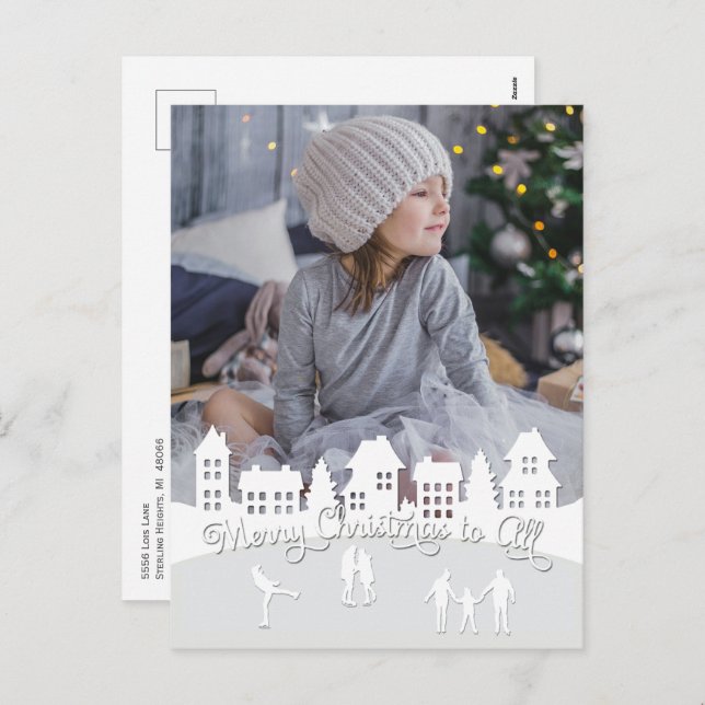 Postal Festiva Navidades Snow White Village Silhouette (Anverso / Reverso)