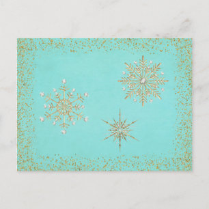 Postal Festiva Navidades Snowflakes Aqua & Gold