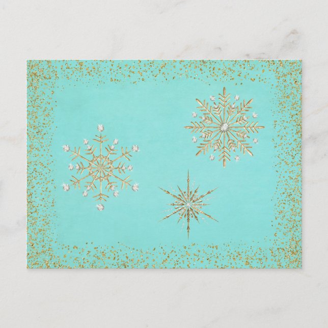 Postal Festiva Navidades Snowflakes Aqua & Gold (Anverso)