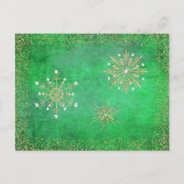 Postal Festiva Navidades Snowflakes Green & Gold