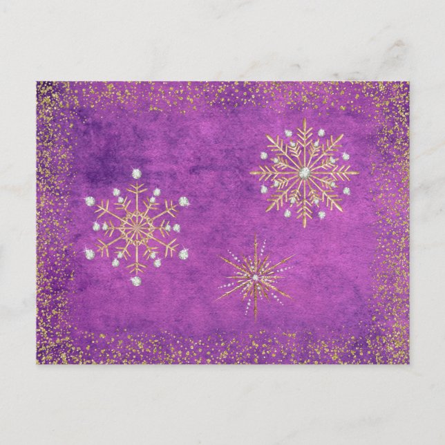 Postal Festiva Navidades Snowflakes Purple & Gold (Anverso)