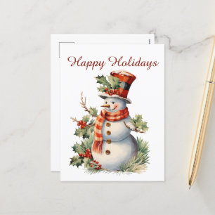 Postal Festiva Navidades snowman añaden acuarela de texto Holiday