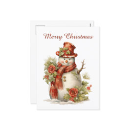 Postal Festiva Navidades snowman añaden acuarela de texto Holiday