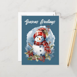 Postal Festiva Navidades snowman añaden acuarela de texto Holiday