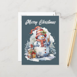 Postal Festiva Navidades snowman añaden acuarela de texto Holiday