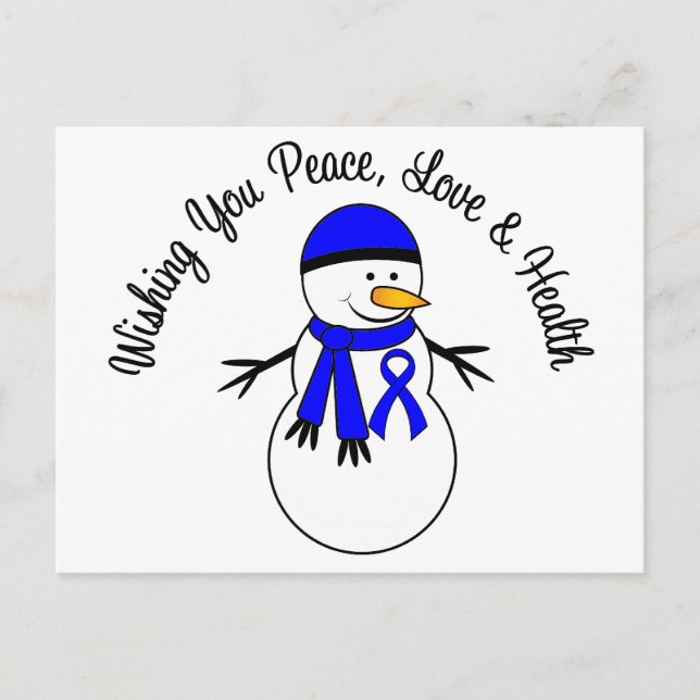 Postal Festiva Navidades Snowman Colon Cancer Ribbon (Anverso)