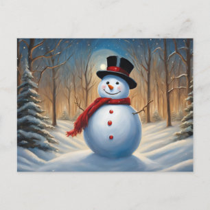 Postal Festiva Navidades Snowman en el bosque