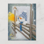 Postal Festiva Navidades Snowman mirando a Bird<br><div class="desc">Navidades Snowman mirando a Bird</div>