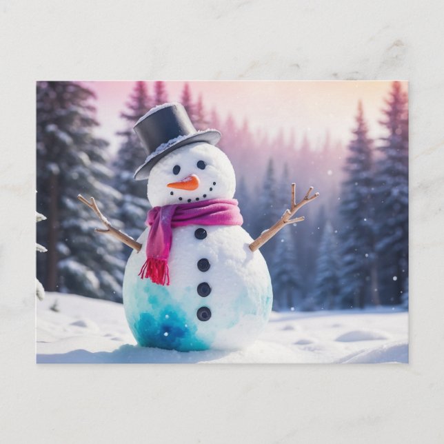 Postal Festiva Navidades Snowman y el bosque de invierno (Anverso)