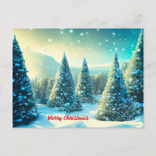 Postal Festiva Navidades Snowy Pine Tree Forest Winter Wonderland