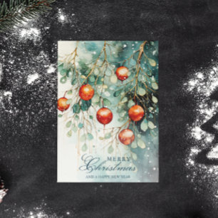 Postal Festiva Navidades Snowy Winter Botanical & Ornaments