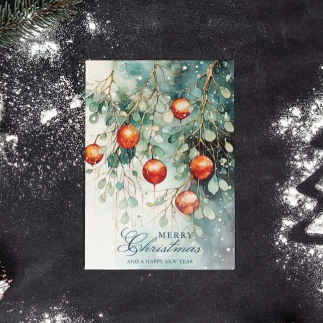 Postal Festiva Navidades Snowy Winter Botanical & Ornaments (Subido por el creador)