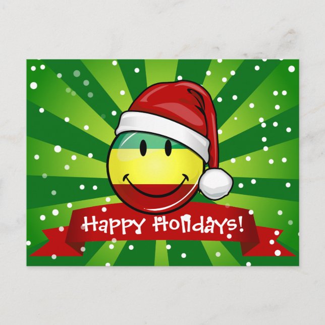 Postal Festiva Navidades sonrientes Estilo Bandera Rastafaria (Anverso)