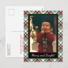 Postal Festiva Navidades Tartan o Plaid Merry & Bright Photo
