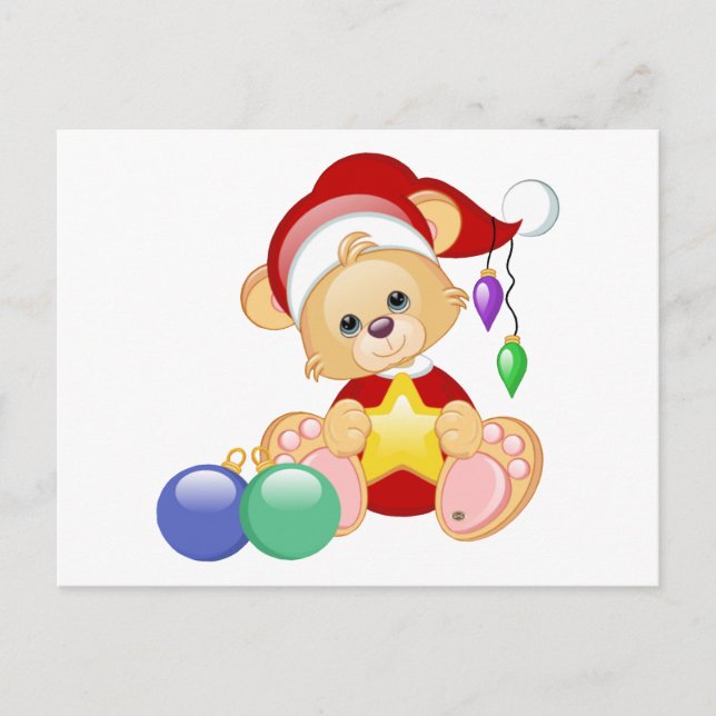 Postal Festiva Navidades Teddy Bear con estrella (Anverso)