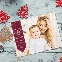 Postal Festiva Navidades Time burgundi feliz foto de vacaciones