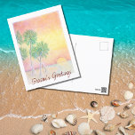 Postal Festiva Navidades Tropical Beach Sunset Palm Trees<br><div class="desc">Postal de vacaciones para Navidades de playa tropical,  con un colorido diseño de una obra de arte dibujada a mano de una puesta de sol de la isla. Con grabado de personalizable,  puede agregar su propio texto. Una tarjeta divertida para enviar a sus seres queridos de lejos y cerca.</div>