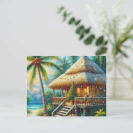 Postal Festiva Navidades Tropical Hut Palm Tree Beach Lights