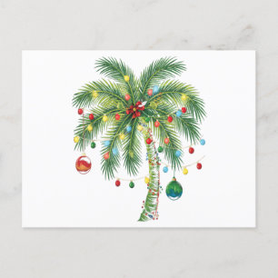 Postal Festiva Navidades tropicales Palm Tree con Luces y Ornam