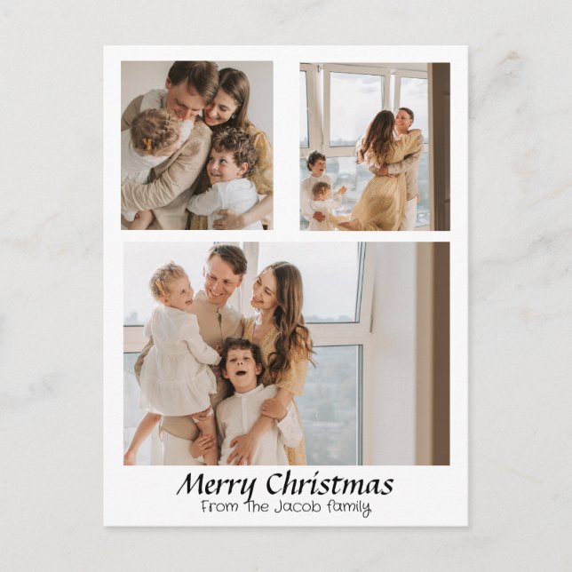 Postal Festiva Navidades vacaciones Script Centrado Tres Fotos (Anverso)
