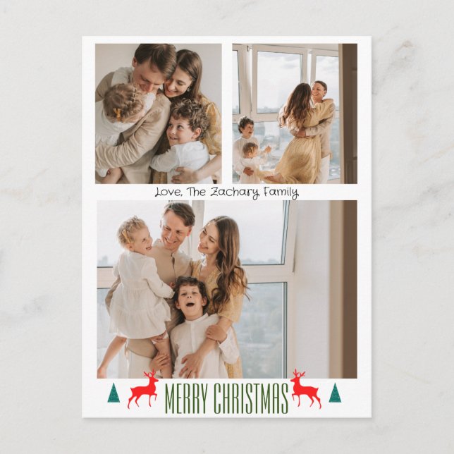 Postal Festiva Navidades vacaciones Script Familia Tres Foto (Anverso)
