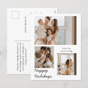 Postal Festiva Navidades vacaciones Tipografía moderna Tres fotos