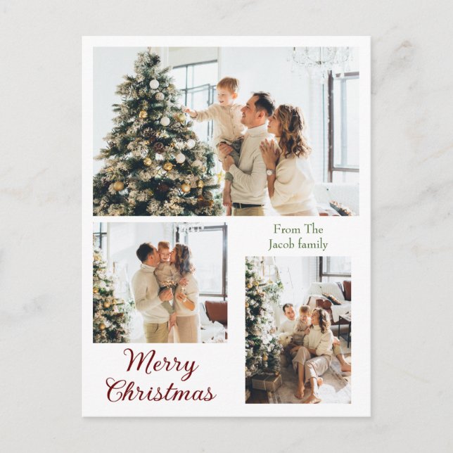 Postal Festiva Navidades vacaciones Tipografía moderna Tres fotos (Anverso)