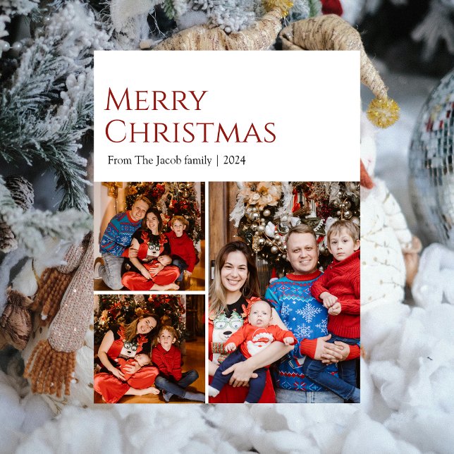 Postal Festiva Navidades vacaciones Tipografía moderna Tres fotos (Subido por el creador)