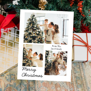 Postal Festiva Navidades vacaciones Tipografía moderna Tres fotos