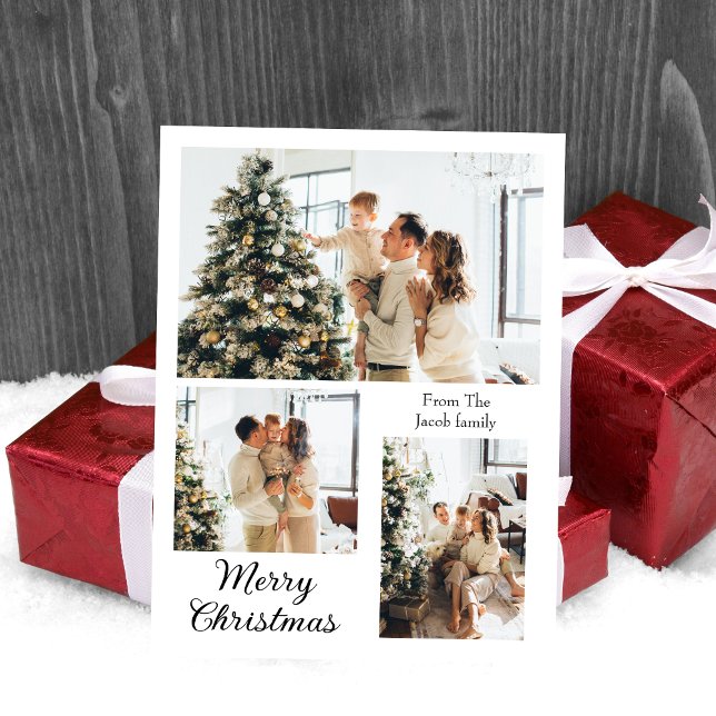 Postal Festiva Navidades vacaciones Tipografía moderna Tres fotos (Subido por el creador)