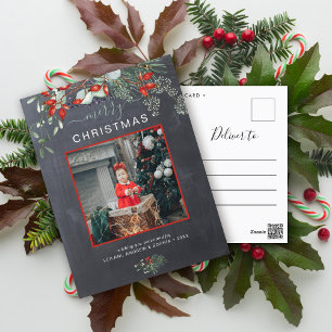 Postal Festiva Navidades verdes Foto Watercolor Chalkboard