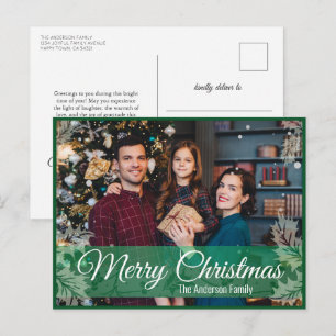 Postal Festiva Navidades verdes Holly deja foto de marco verde