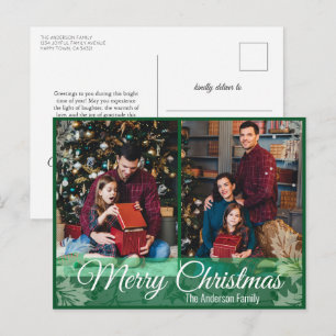 Postal Festiva Navidades verdes Holly Leaf Green Frame 2 Foto