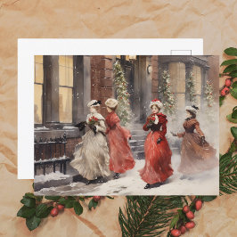 Postal Festiva Navidades victorianos de color de agua damas de Vi
